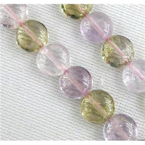 mixed gemstone beads, flat round, approx 8mm dia