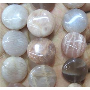 Sunstone bead, flat=round, approx 15mm dia