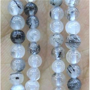 Black Rutilated Quartz Beads, round, tiny, approx 3mm dia