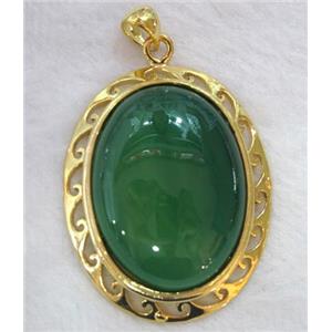 gemstone pendant, green Aventurine, oval, approx 41x58mm, 30x40mm stone