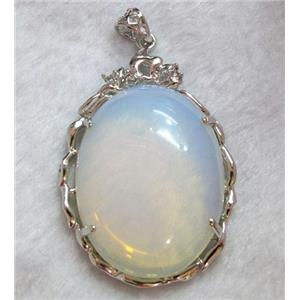 oval opal pendant, platinum plated, copper setting, approx 37x56mm