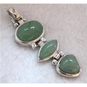 Green Aventurine pendant, platinum plated, approx 22x54mm