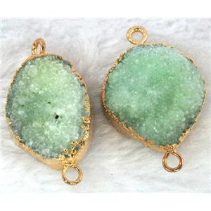 green druzy, quartz connector, gold, approx 20x30mm