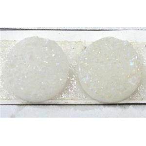 white quartz druzy cabochon, flat-round, AB-color, approx 20mm dia