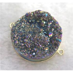 druzy quartz connector, rainbow electroplated, approx 30mm dia