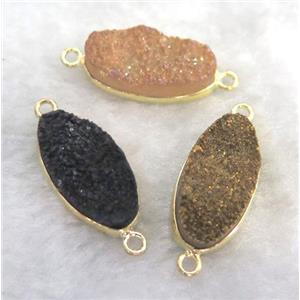 druzy quartz connector, oval, mixed color, approx 10x20mm