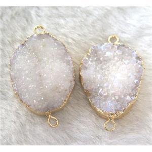 quartz druzy connector, freeform, white AB-color, approx 20-30mm