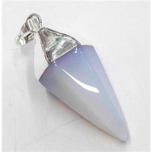 white opalite pendant, bullet, silver plated, approx 15-38mm