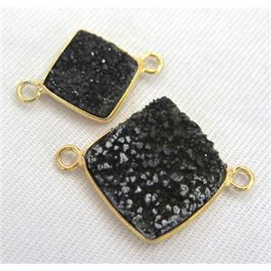 black druzy quartz connector, square, approx 12x12mm