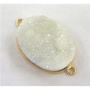 Quartz Druzy connector, oval, white AB color, approx 20-30mm