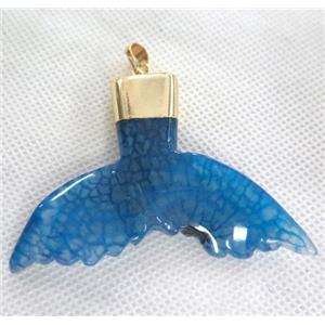 blue agate pendant in shark-tail shaped, gold plated, approx 30-60mm