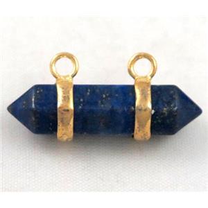 lapis lazuli pendant with 2-holes, bullet, gold plated, approx 10-30mm