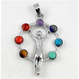 mixed gemstone Chakra pendant, approx 30-40mm