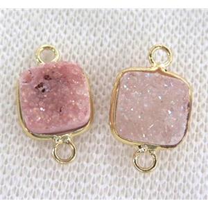 pink druzy quartz connector, square, approx 10-14mm