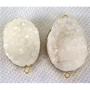 white druzy quartz connector, freeform, approx 18-30mm