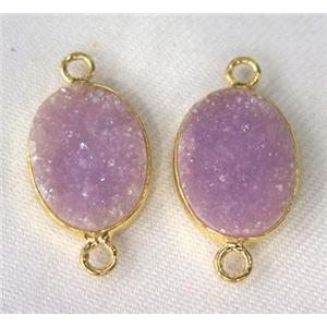 quartz druzy connector, oval, purple AB-color, approx 12x16mm