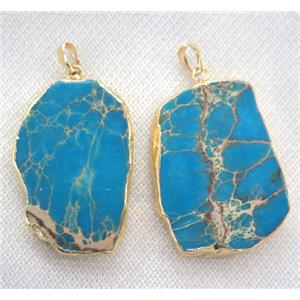 aqua Sea Sediment pendant, freeform slab, gold plated, approx 20-60mm