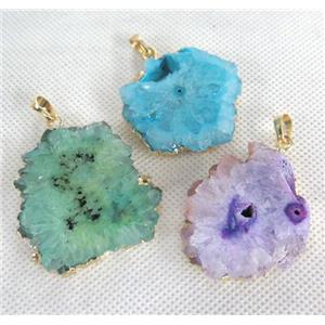 druzy solar quartz pendant, freeform, mixed color, approx 15-40mm