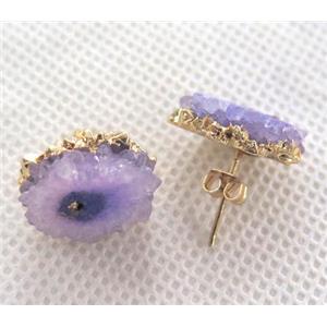 solar quartz druzy studs, purple, approx 10-15mm