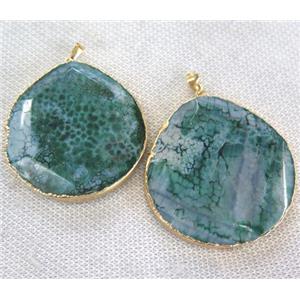 green agate pendant, faceted teardrop, gold plated, approx 40-55mm