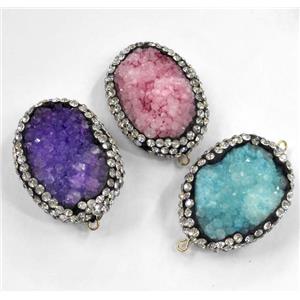 druzy quartz connector with rhinestone, freeform, mix color, approx 20-25mm