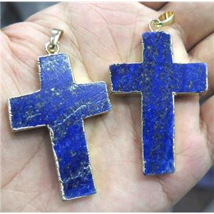 lapis lazuli cross pendant, gold plated, approx 30-50mm