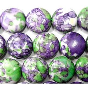 Rain colored stone bead, stability, flat round, 18mm dia, approx 22pcs per st