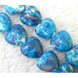 rainforest stone beads, blue, stability, heart, 14mm wide, approx 29pcs per st