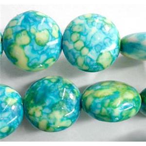 rainforest beads, aqua, stability, flat-round, 20mm dia, approx 20pcs per st