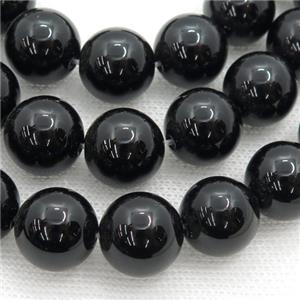 Natural Black Onyx Agate Beads Smooth Round, approx 14mm dia, 15.5 inches