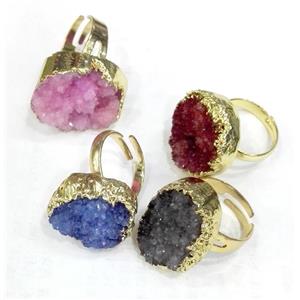 druzy quartz ring, freeform, mixed color, approx 12-20mm