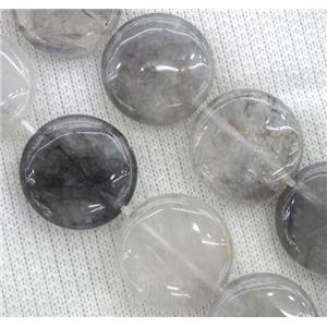 Natural Cloudy Quartz Beads Gray Coin, approx 20mm dia