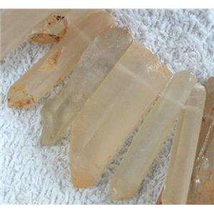 clear quartz stick bead, freeform, lt.yellow, approx 20-40mm, 5-8mm thickness