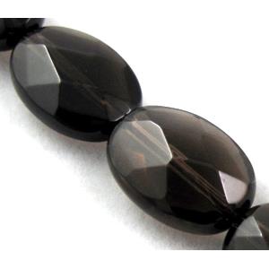 Smoky Quartz bead, faceted flat rice, 10x14mm, approx 29pcs per st, grade A