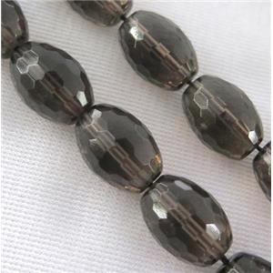 smoky quartz bead, faceted barrel, approx 7x12mm