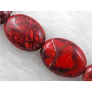 Sea Sediment Bead, flat oval, red, 13x18mm, 22pcs per st