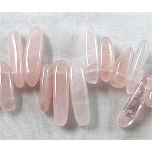 Rose Quartz beads, Erose Chip, 4mm wide, 14-21mm length,16 inch length