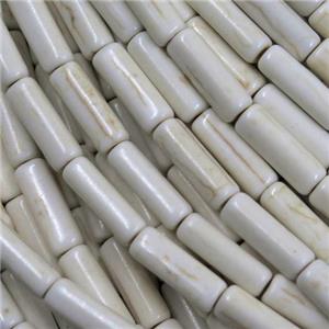 white turquoise tube beads, synthetical, approx 3x5mm, 15.5 inches