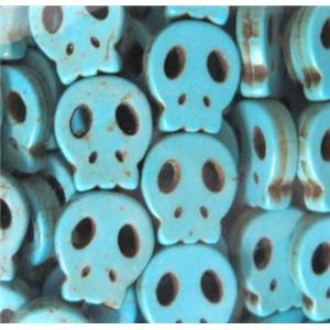 Turquoise beads, skull, synthetic, blue, approx 13x15mm