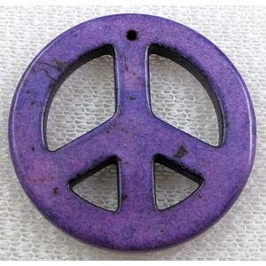 Turquoise Peace sign, pendant, dye, 34mm dia