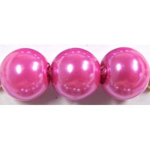 Round Glass Pearl Beads, hotpink, 12mm dia,72 beads/strand