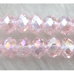 Chinese Crystal Beads, Faceted Rondelle, pink AB color, 6mm dia, 100 pcs per st