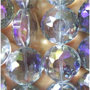 Chinese crystal glass bead, faceted flat round, approx 18mm dia, 18pcs per st