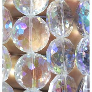 Chinese crystal glass bead, faceted flat round, approx 18mm dia, 18pcs per st