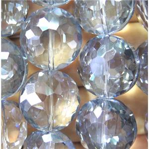 Chinese crystal glass bead, faceted flat round, approx 18mm dia, 18pcs per st