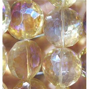 Chinese crystal glass bead, faceted flat round, approx 18mm dia, 18pcs per st