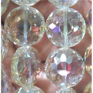 Chinese crystal glass bead, faceted flat round, approx 18mm dia, 18pcs per st