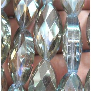 Chinese crystal glass bead, faceted oval, approx 12x25mm, 15pcs per st