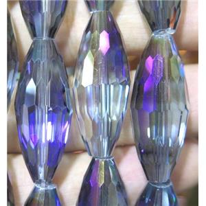 Chinese crystal glass bead, faceted rice, approx 13x32mm, 10pcs per st