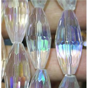 Chinese crystal glass bead, faceted rice, approx 13x32mm, 10pcs per st